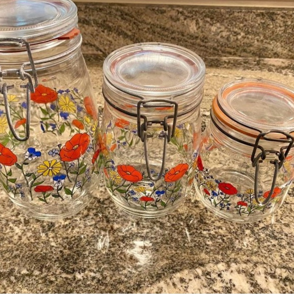 Vintage france r carmen floral hermetic jar canister